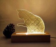 海棠花 貓咪小夜燈 海棠花玻璃 窯燒玻璃 禮品 小夜燈 貓控