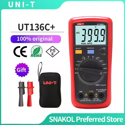 UNI-T UT136B+/UT136C+ Digital Multimeter: 1000V 10A AC/DC Volt & Current Tester, Big LCD, NCV (UT136