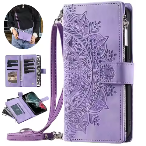 Zipper Wallet Case For Samsung A55 A35 A15 5G CrossBody Leather Flip Case for Samsung Galaxy A54 A34