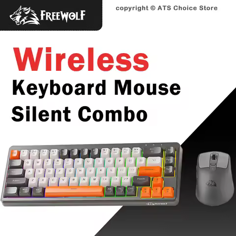 FREEWOLF M68 Wireless Keyboard Mouse Combo, 68 Keys PBT RGB Tri-Mode Bluetooth/2.4G/Wired Keyboard, 