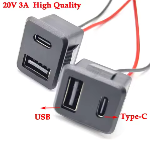 1/3PCS 20V 3A Double layer USB female base type-c socket a female USB lamp charging socket power soc