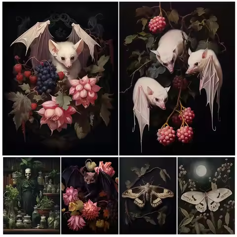 Classic Abstract Wall Art Albino Fruit Bat and Moon Moth Dark Brother HD Canvas Print Poster Home Li