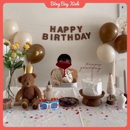 Happy birthday Text Set In Brown, birthday Cake With Korean Style birthday Decoration