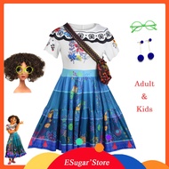【Adult&Kids】Encanto Mirabel  Madrigal Cosplay Costume Women Dress Flower Girls Wig Earrings Glasses 