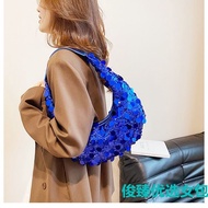 Sequin Bag Fashion Casual Shoulder Underarm Small Fresh Shiny Crescent Bag Niche Handbag Handmade Cr亮片包时尚休闲单肩腋下小清新亮晶新月包小众手提包手工斜挎 4.2