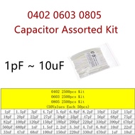 2500pcs 0402 0603 0805 SMD Ceramic Capacitor Assorted Kit 50Values 100PF 10NF 100NF 0.47UF 1UF 1pF -