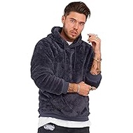 behype. Men's Teddy Fur Hooded Pullover Sweatshirt Soft Hoodie with Hood Fleece Jacket 40-4705