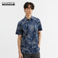 DAPPER เสื้อเชิ้ตแขนสั้น Herringbone Motif Print สีกรมท่า