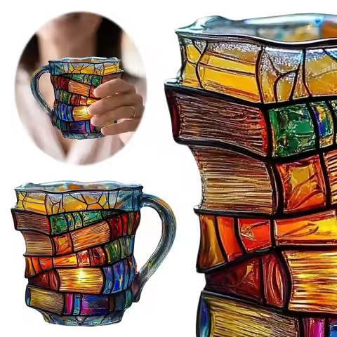 Painted Book Unny Reading Coffee Mug with Charming Book Motifs Book Shaped Tea Cup Gifts for Home Of