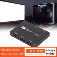 alwaysonline Yctze 8K 30Hz 4K 144Hz 1x3 DisplayPort Splitter Triple MST SST Hub for Home Theater Sch