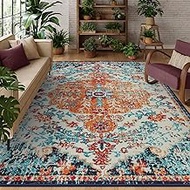 Lahome Boho Rugs for Living Room 8x10,Washable Orange Bedroom Area Rug Soft Low Pile Dining Room Rug