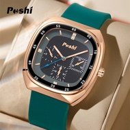 POSHI Rubber Square Quartz Watch for Women Original Waterproof 2023 Korean Style elegant fashion Green Color Relos Casual luminous ladies watches