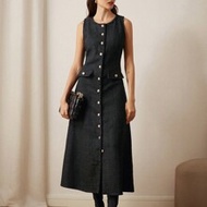 French Minimalist Versatile Glamorous Sequin Tweed Fringed Design Button Long Sleeveless Overcoat, A