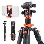 K&F CONCEPT 67"/1.7m Carbon Fiber Tripod 22lbs Load Lightweight Travel camera Tripod with Phone Moun