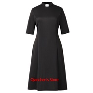 Church Clergy Pastor Dress for Women Half Sleeve Loose Elegant Dress with Tab Collar