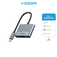 USB HUB VEGER VH-U04 อะแดปเตอร์ฮับ 3in1 USB-C Card Reader เป็น USB3.0/SD Card/TF Adapter HUB รับประก