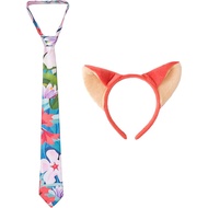 2 PCS Fox Costume Accessories Fox Ears Hairband Fox Necktie Halloween Cosplay Party Costume