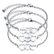 INBLUE 2～3 PCS Personalized Heart Shape Bracelets Set Best Friend Name Customized 1～3 Names for Wome