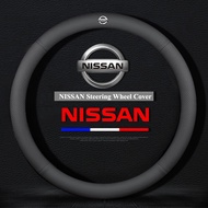 ที่หุ้มพวงมาลัยหนังสังเคราะห์พรีเมี่ยมระบายอากาศและป้องกันการลื่นที่คลุมแฮนด์รถอเนกประสงค์ทุกฤดูเหมาะสำหรับ Nissan NV200 Navara Terra Leaf Mrach Note GT-R 370Z Patrol Serena X-Trail
