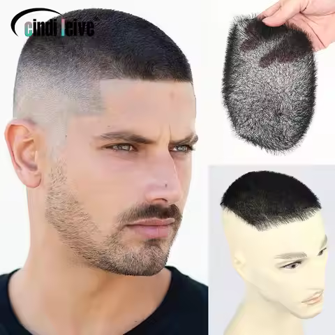 13*18cm Buzz Cut Full PU Thin Skin Toupee For Men Human Hair System Unit Capillary Prosthesis Mens H