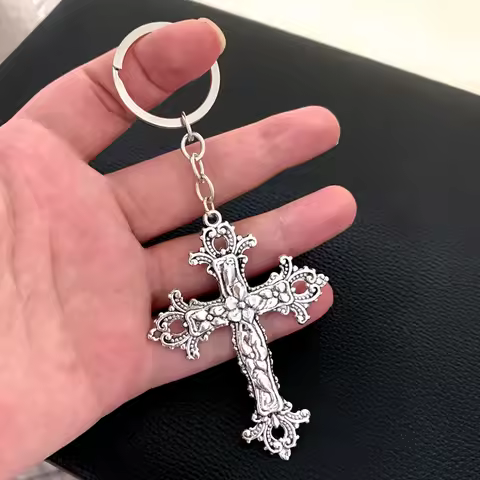 Large Moth Cross Keychain Pendant Floral Filigree Victorian Vintage Gothic Style Great Gift for Her 
