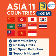Asia eSIM 11 Countries | 5G High Speed Data | Supports Hotspot | 5GB/10GB/20GB/30GB | Email Deliver