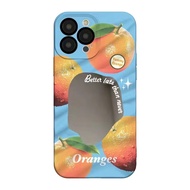 กระเป๋าใส่หูฟัง Dopamine Cap ฤดูร้อนสำหรับ iPhone14promax กรณีโทรศัพท์สีส้มแบบเต็มหน้าจอสำหรับ iPhone13 สายถักสีส้มกระเป๋าสะพายไหล่สำหรับ iPhone12 Promax แฟชั่นกระจกโทรศัพท์กรณีสำหรับ iPhone11