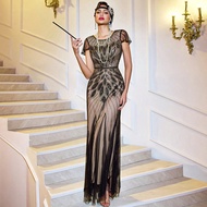 ชุดราตรียาวสง่างาม LVNES ลาย Gatsby ปัก ล้ำค่า ลวดลายขนนก ชุดสำหรับแขกงานแต่งงาน ชุดปรีญญา
