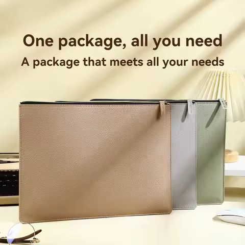 A4 File Folder Zipper Document Bag Thick Litchi Pattern,For Contract/Invoice Storage Office Pouch Br