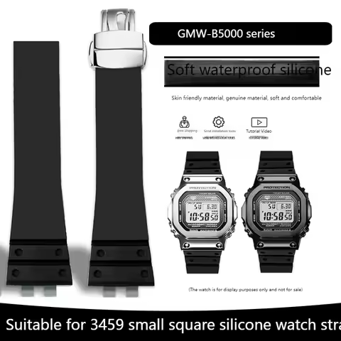 For Casio GMW-B5000 GM-B2100 MRG-B5000 Black Blue Concave-Convex joint Fluororubber Watch Band Watch