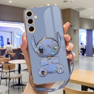 Samsung A56 A36 5G Silicon Mirror Holder Cute Stitch Plating Case