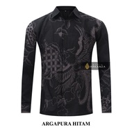 HITAM KEMEJA Original Batik Shirt With Black ARGAPURA Motif, Men's Batik Shirt For Men, Slimfit, Full Layer, Long Sleeve