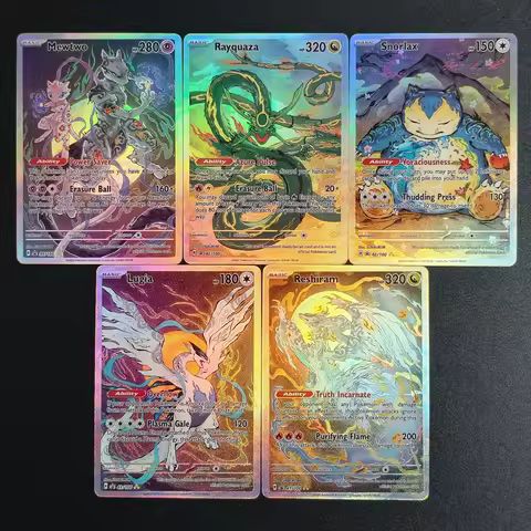 DIY Pokemon Card Chinese style Mewtwo Rayquaza Reshiram Lugia Snorlax English TCG Game Collection Ca