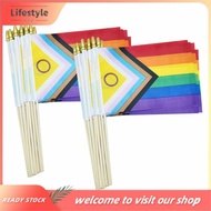 [Lifestyle] 50 Pack Intersex Progress  Pride Stick Flag Small Mini Rainbow Hand Held LGBTQ Flags,5x8