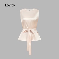 Lovito Elegant Top Simple Spring/summer Apricot Top for Women L150ED448 Lovito Topi Elegant Mudah Mu