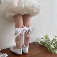 LONG KOREAN STYLE CHILDREN'S RIBBON SOCKS - POLKADOT COQUETTE BOW SOCKS - Coquette Socks Girls' Sock