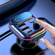 MP3เพลงส่งสัญญาณ FM 5.0 USB ชนิด C บลูทูธสำหรับรถยนต์ที่ชาร์จแบตในรถโดยรอบมีแสงแฮนด์ฟรีการ์ดสนับสนุน TF เครื่องเล่นเพลง