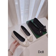 Dc8 pearl bow polka dot flat shoes