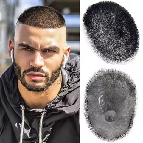 15*20cm 100% Human Hair Buzz Cut Toupee for Men Ultra Thin Breathable PU Black Topper Natural Lookin