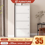 4 Tier Bookshelf with Doors/Multipurpose Shelf/Rak Buku 4 Tingkat/Home Furniture/Wood Shelf Book Cab