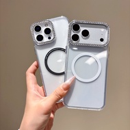 Luxury Sparkling Diamond Decorative Camera Frame Magnetic Case For Vivo Y02 Y02S Y03 Y04 Y11 Y12 Y15