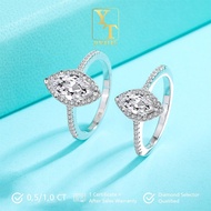 YT JEWELRY - 18K Gold Plated Moissanite Diamond Ring - Marquise Shaped Silver Moissanite Ring 0.5 CT