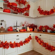 PERRY1 Red Autumn Maple Leaves, Realistic 1.7m Artificial Maple Garland, Hanging Vine Colorful Creat