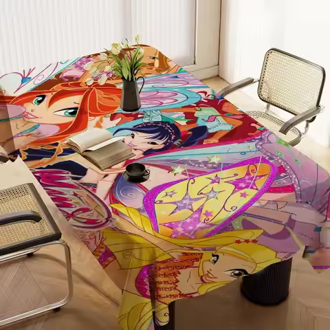 Girl-W-Winx Catoon Club Tablecloth Birthday Party Wedding Christmas Table Cover Wipe Desk Cloth Deco