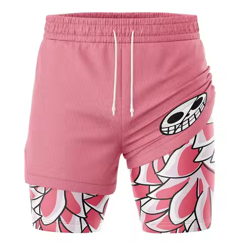 2026 Summer Bandai Doflamingo Men's Cosplay Shorts Double-layer Two-in-one Shorts Quick-drying Fake 