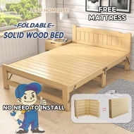 Free Mattress Solid Wooden Foldable Bed Single Bed Frame 1.2m Household Simple Double Solid Wood Frame Reinforced Bed