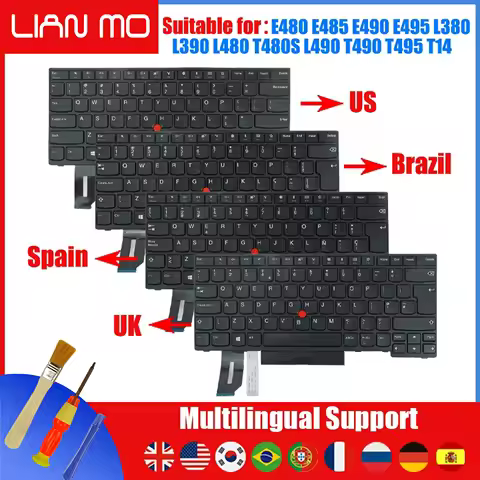 US UK Spain Brazil French German Portugal Russia Korean Keyboard for Lenovo E490 E495 T490 T495 T480