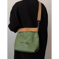 Paper Bag Small Bag Pleated Shoulder Messenger Bag Retro