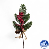MERAH Christmas Red Pine Leaf Fruit Pick 22cm P27/19