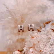 Hermes 愛馬仕H耳環耳釘 奶茶色銀Mini Pop H Earrings